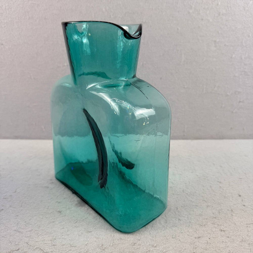 Blenko 384 Teal Blue Glass Water Bottle Carafe Winslow Anderson 8 inch - Picture 4 of 6